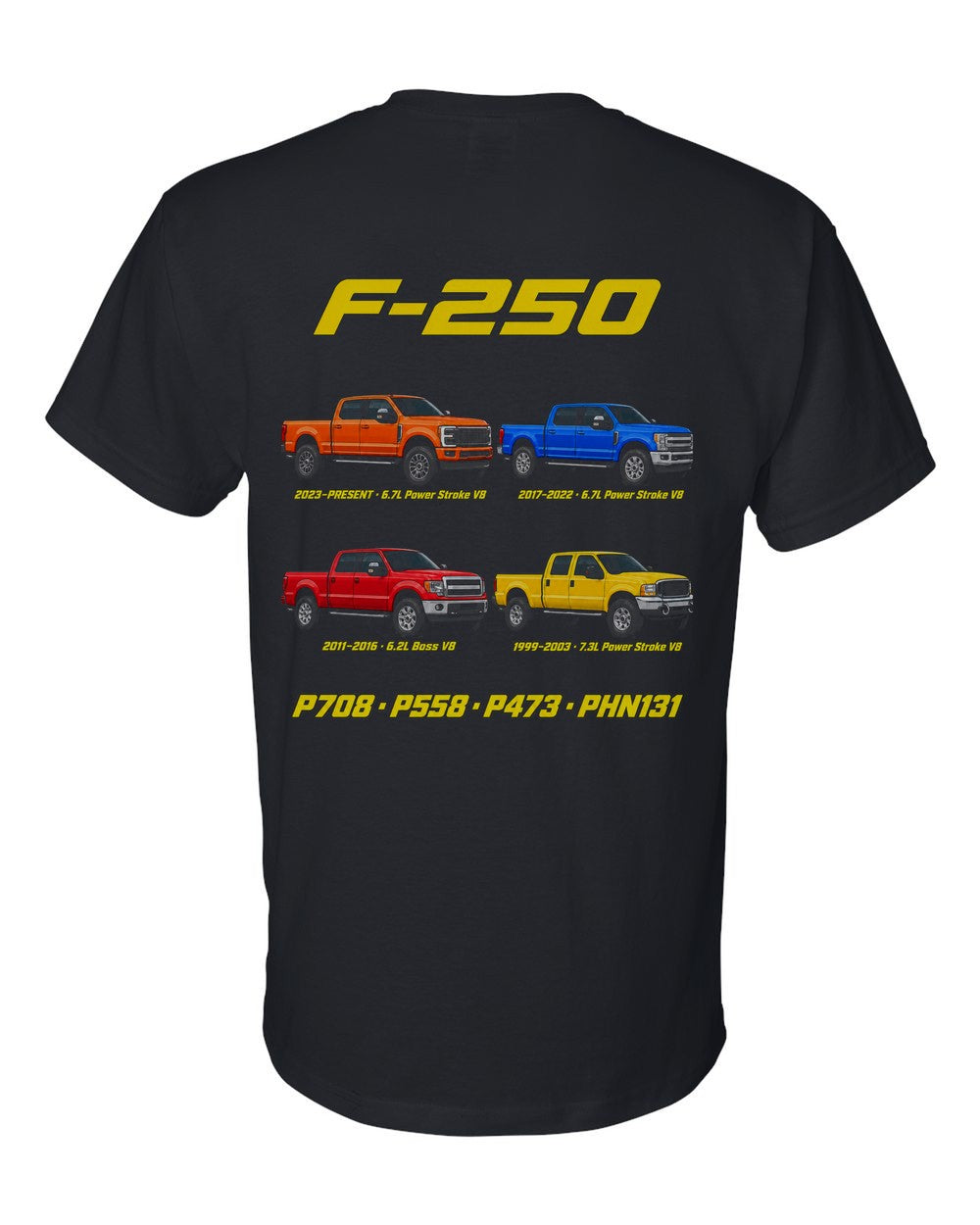 Ford F-250 Super Duty evolution poster black t-shirt back view with the design