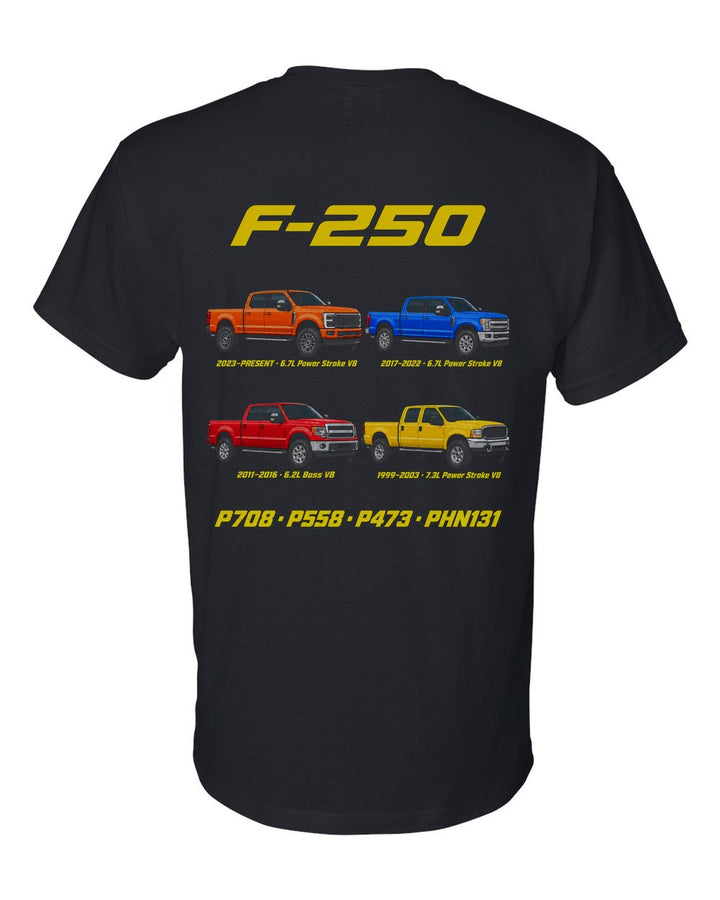 Ford F-250 Super Duty evolution poster black t-shirt back view with the design