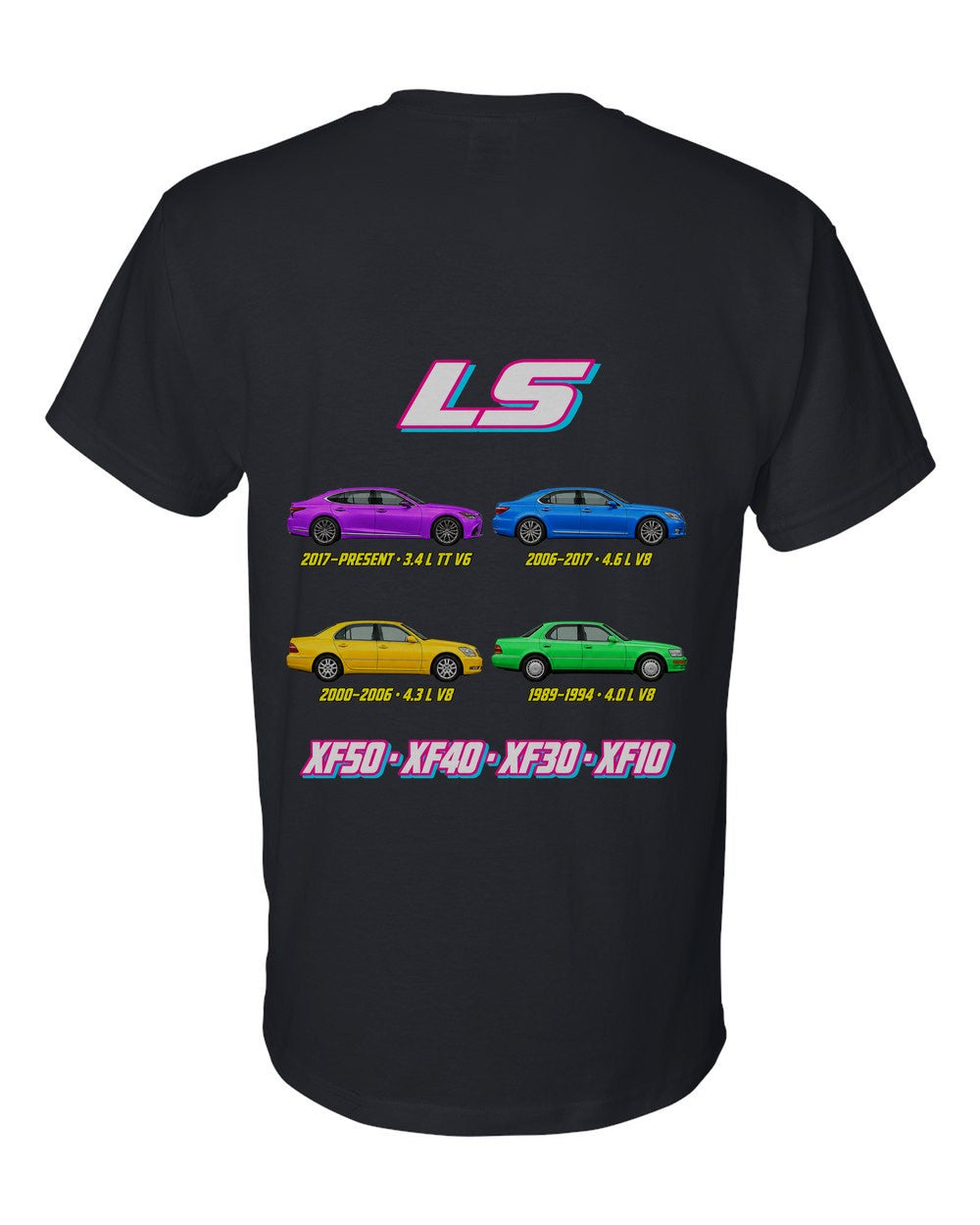 Lexus LS evolution poster black t-shirt back view with the design