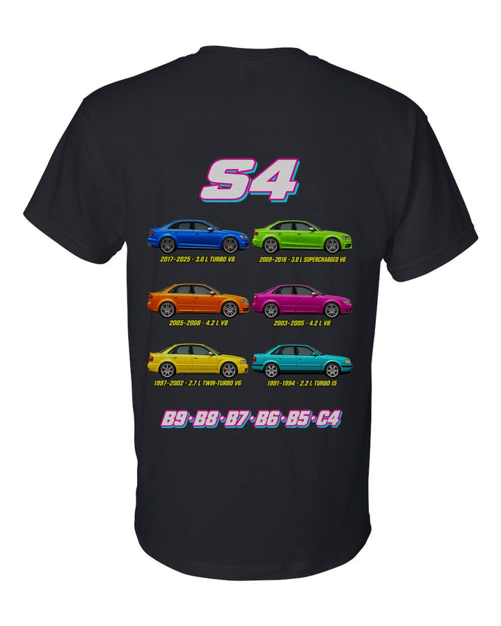 Audi S4 evolution poster black t-shirt back view with the design