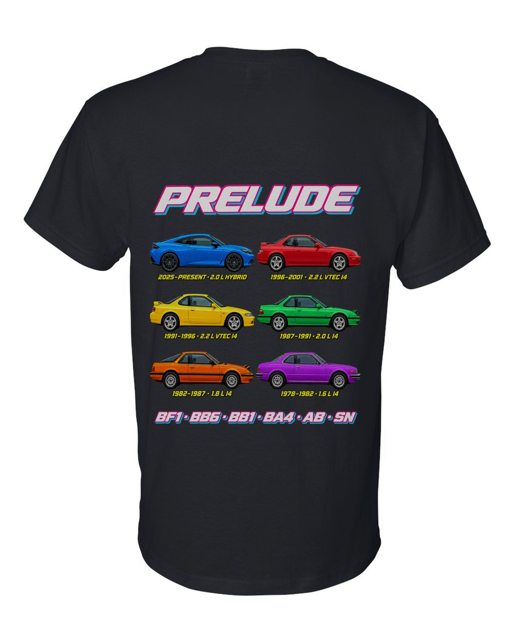 Honda Prelude evolution poster black t-shirt back view with the design