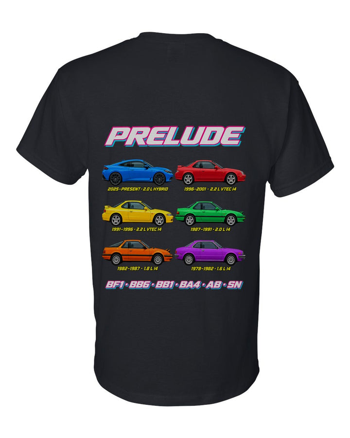 Honda Prelude evolution poster black t-shirt back view with the design