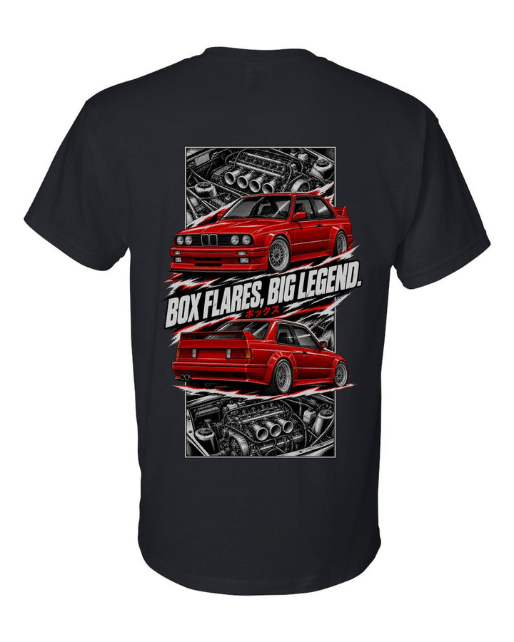 BMW E30 M3 torn poster black t-shirt back view with the design