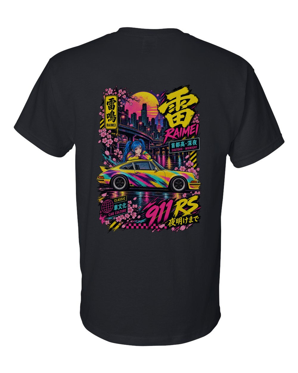 RAIMEI 911 RS full-back artwork black t-shirt back view with the design