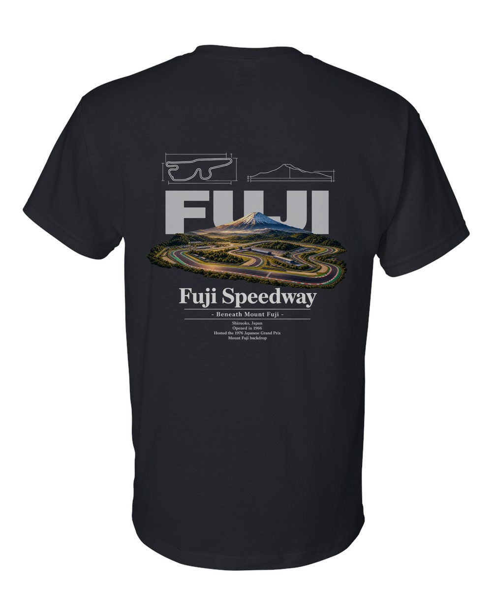 Fuji Speedway black t-shirt back view with the design