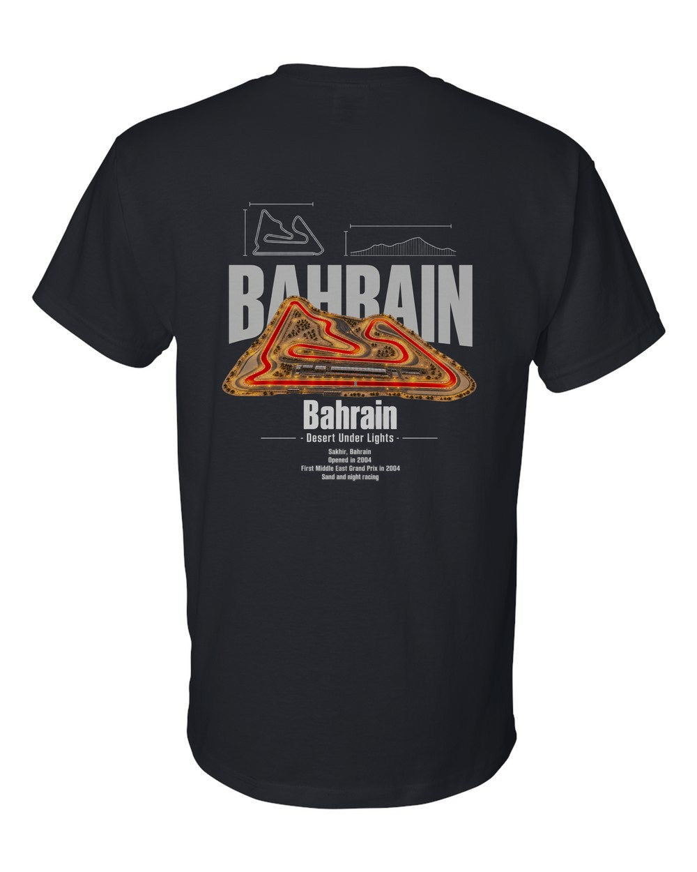 Bahrain black t-shirt back view with the design