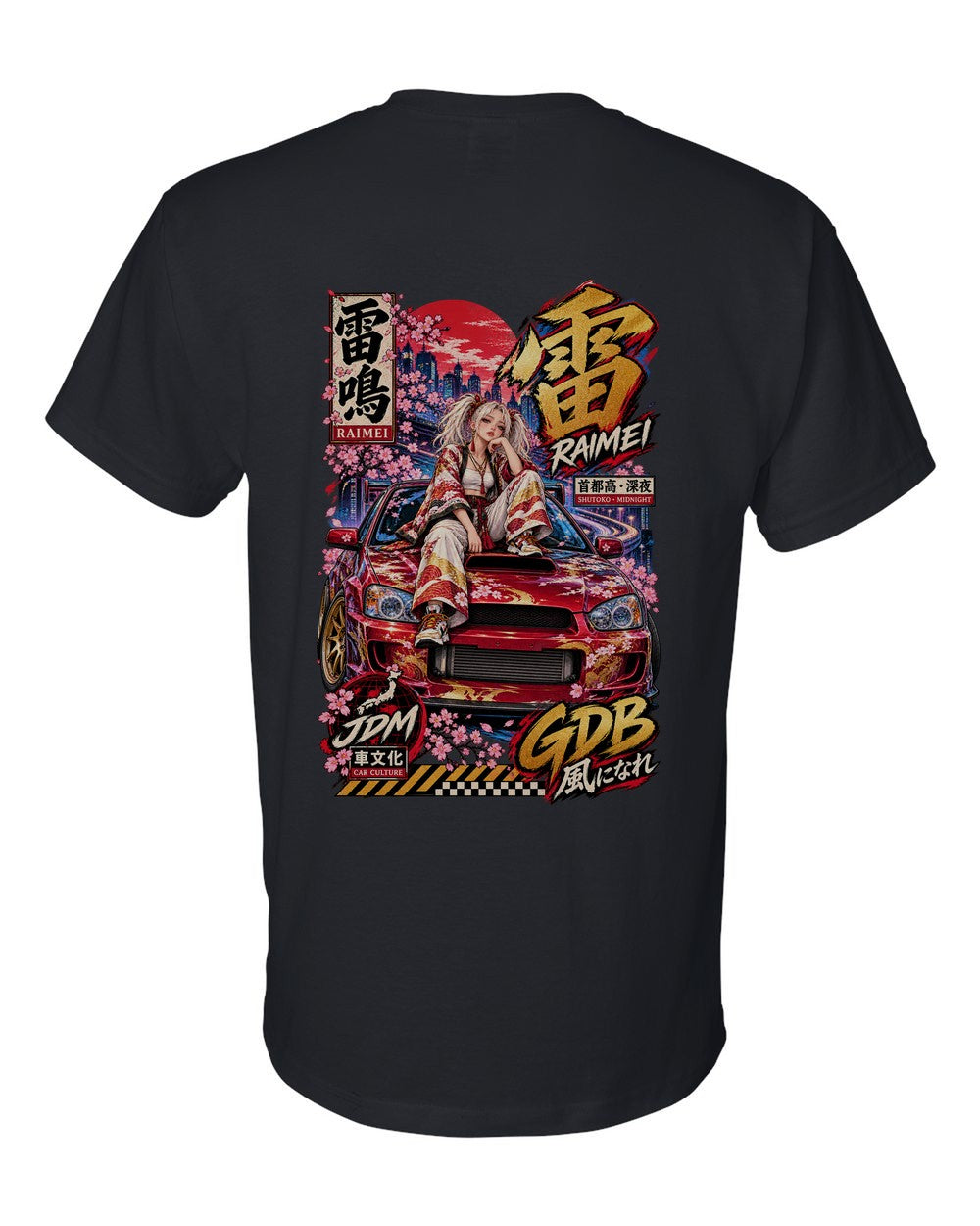 RAIMEI GDB full-back artwork black t-shirt back view with the design