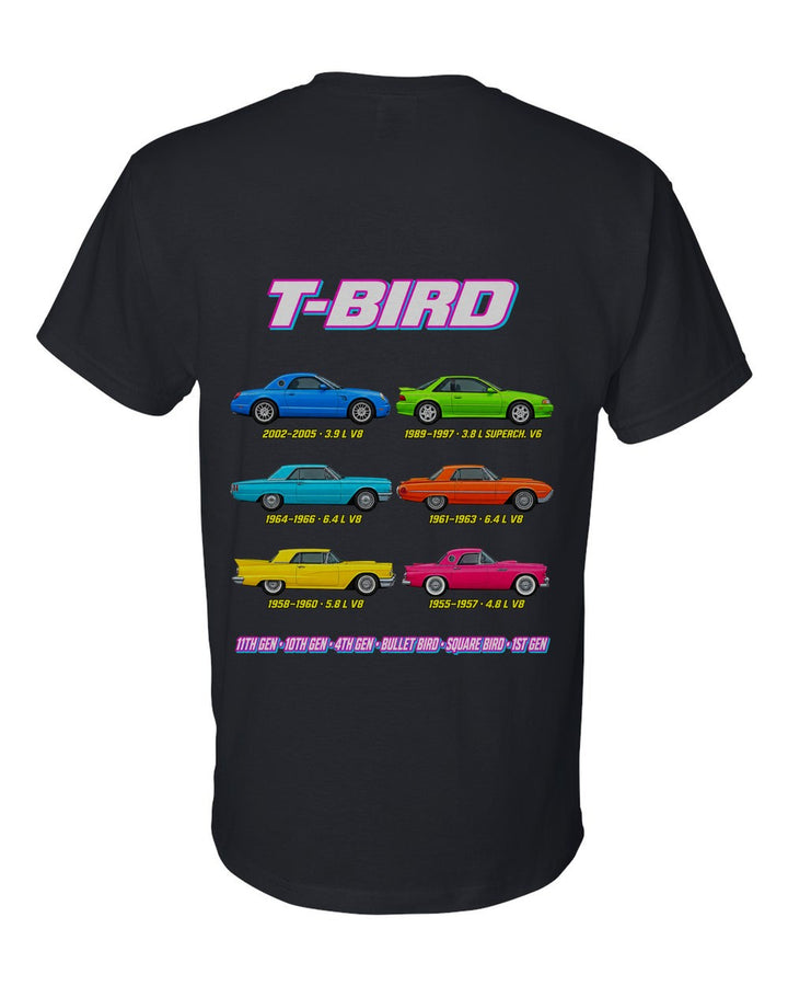 Ford Thunderbird evolution poster black t-shirt back view with the design