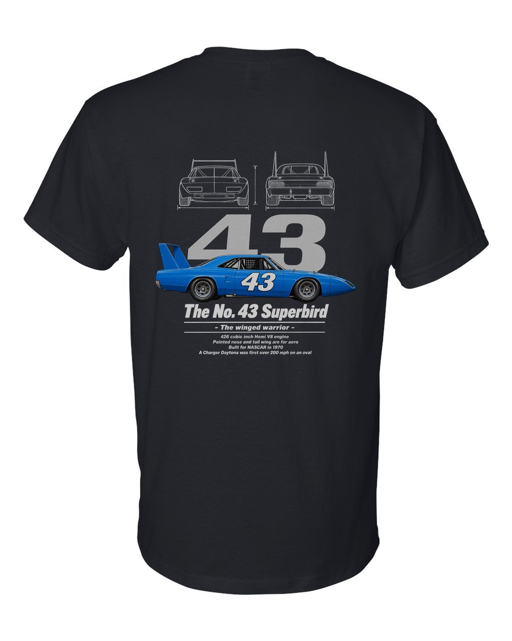 No. 43 Superbird black t-shirt back view with the design