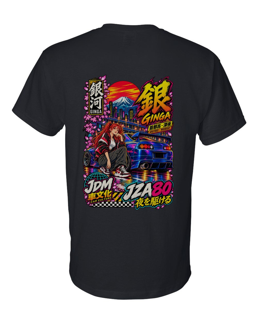 GINGA JZA80 full-back artwork black t-shirt back view with the design