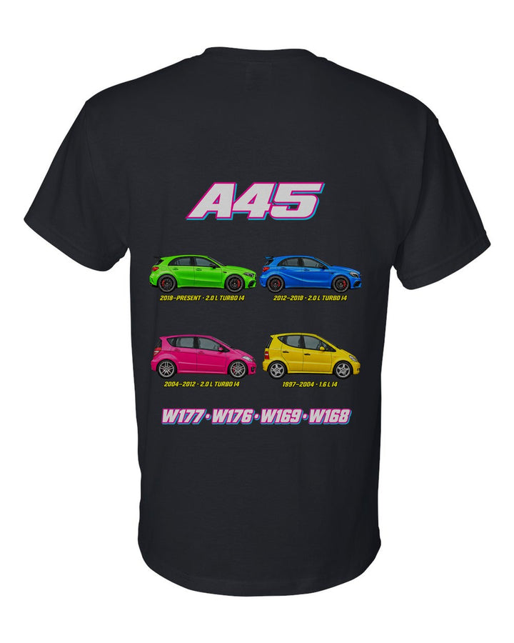 Mercedes A Class evolution poster black t-shirt back view with the design