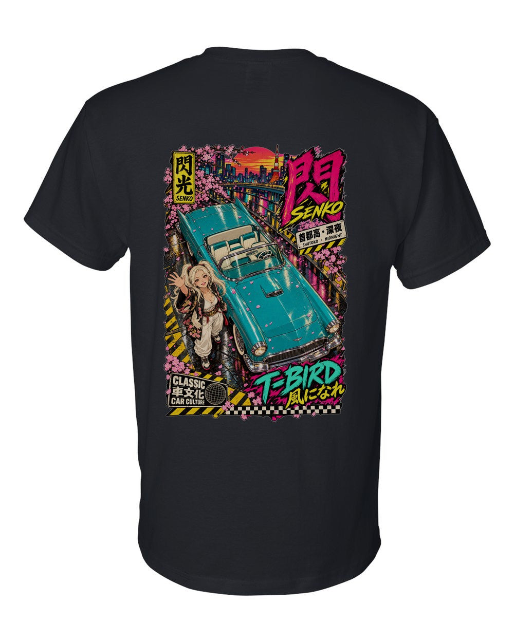 SENKO T-BIRD full-back artwork black t-shirt back view with the design