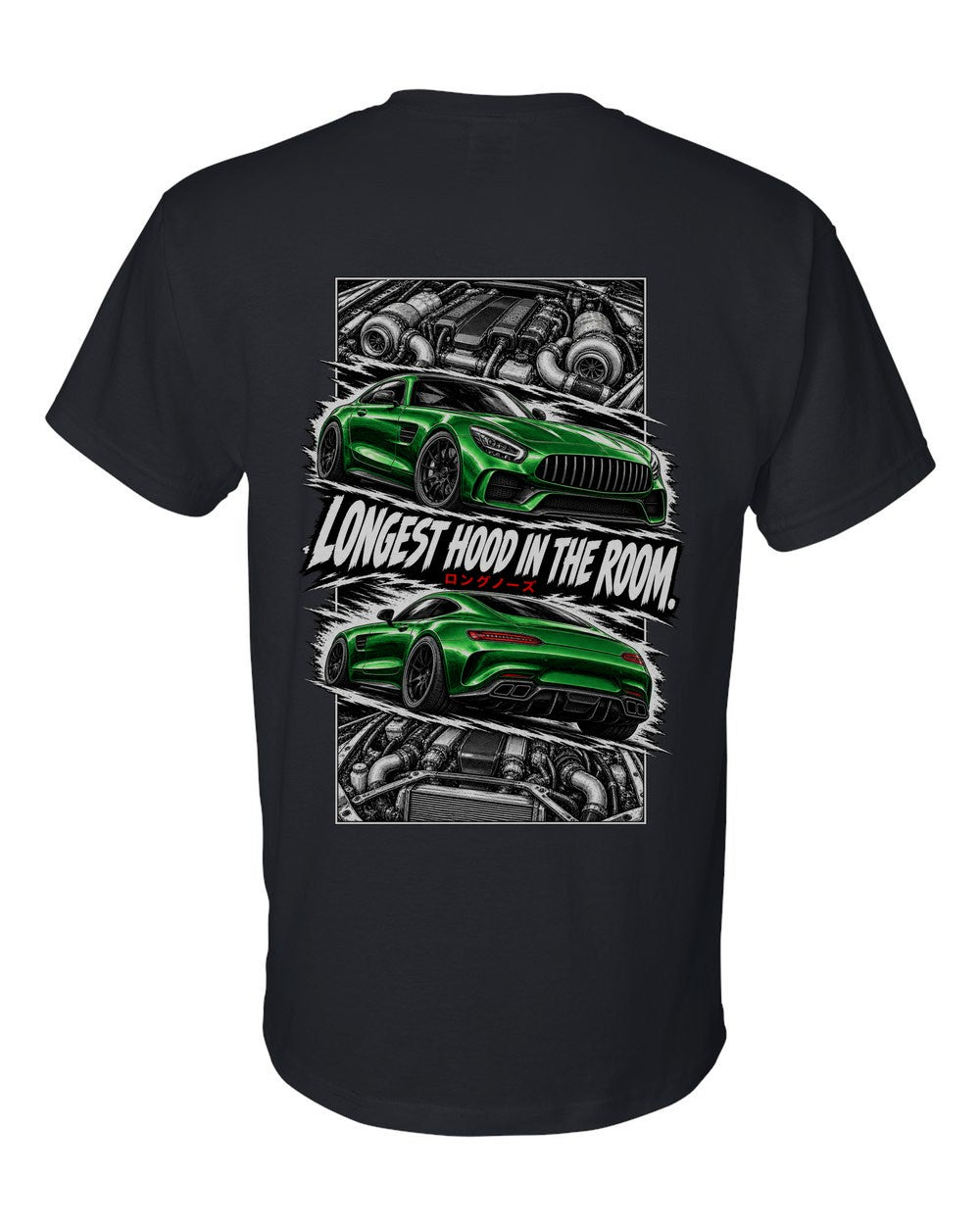 Mercedes-AMG Gt torn poster black t-shirt back view with the design