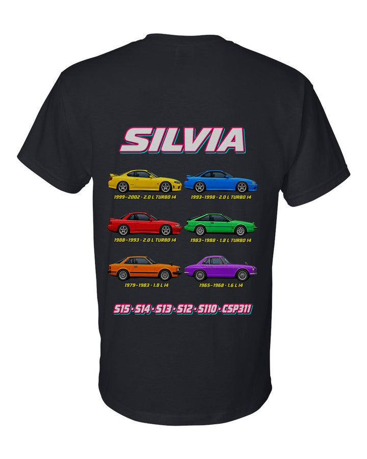 Nissan Silvia evolution poster black t-shirt back view with the design