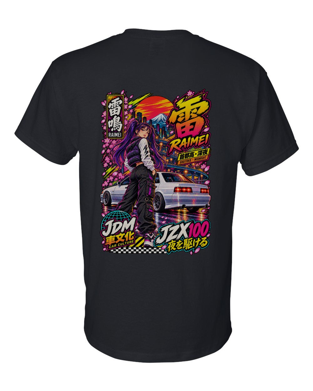 RAIMEI JZX100 full-back artwork black t-shirt back view with the design