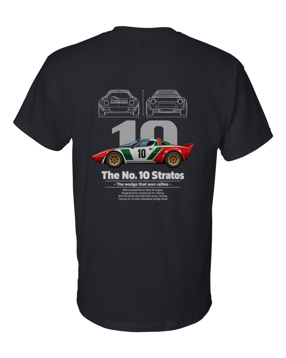 No. 10 Stratos black t-shirt back view with the design
