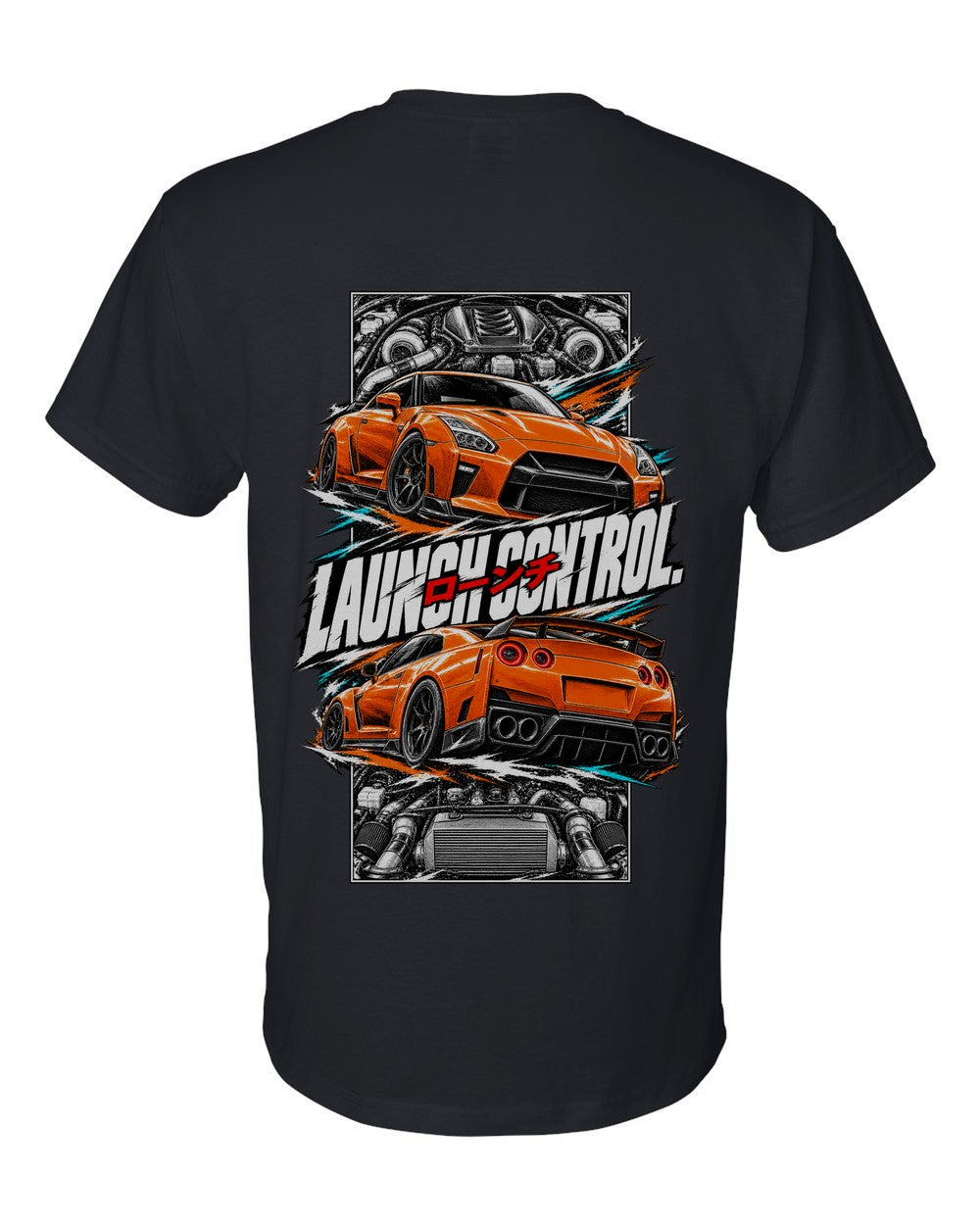 Nissan GT-R R35 torn poster black t-shirt back view with the design