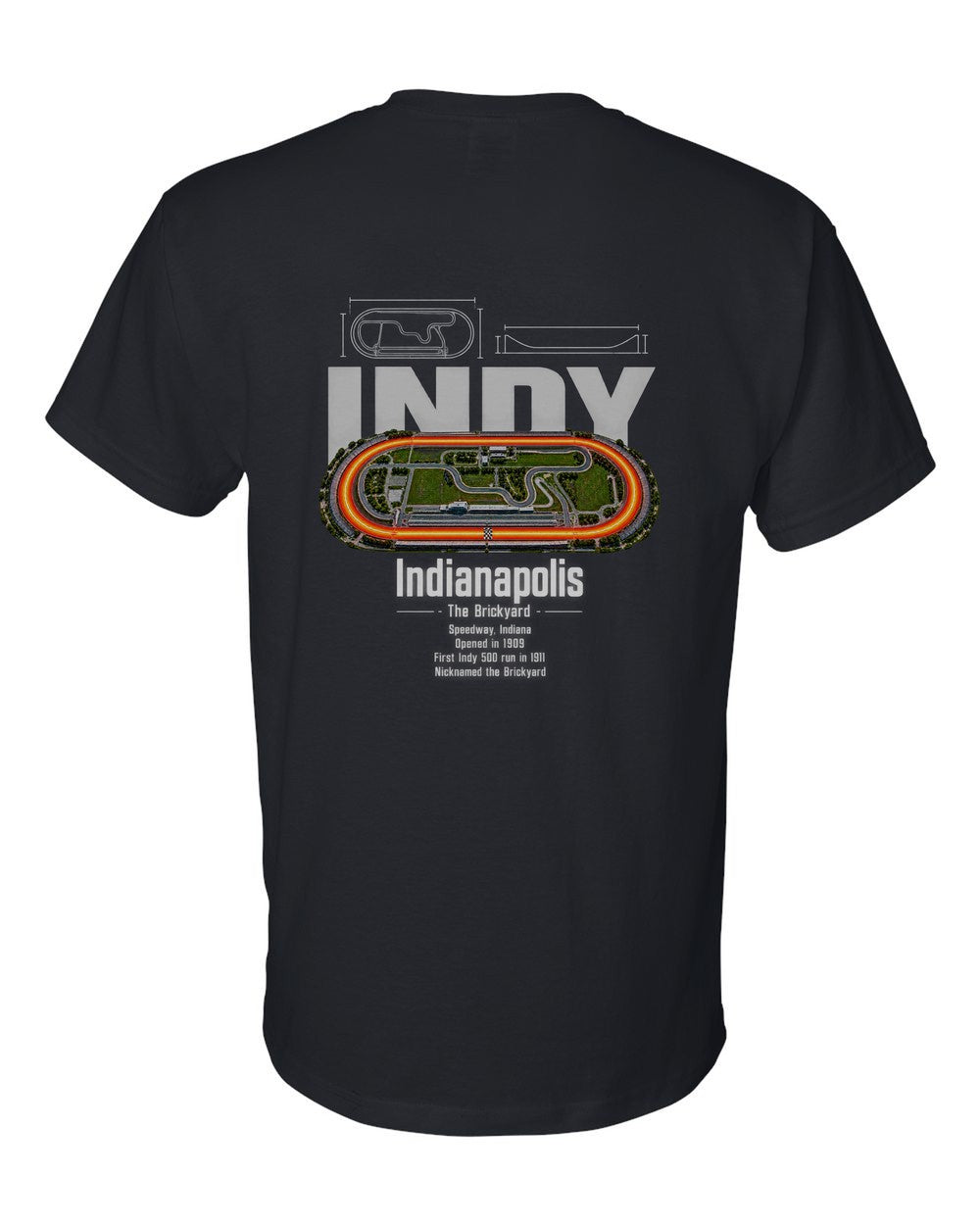 Indianapolis black t-shirt back view with the design