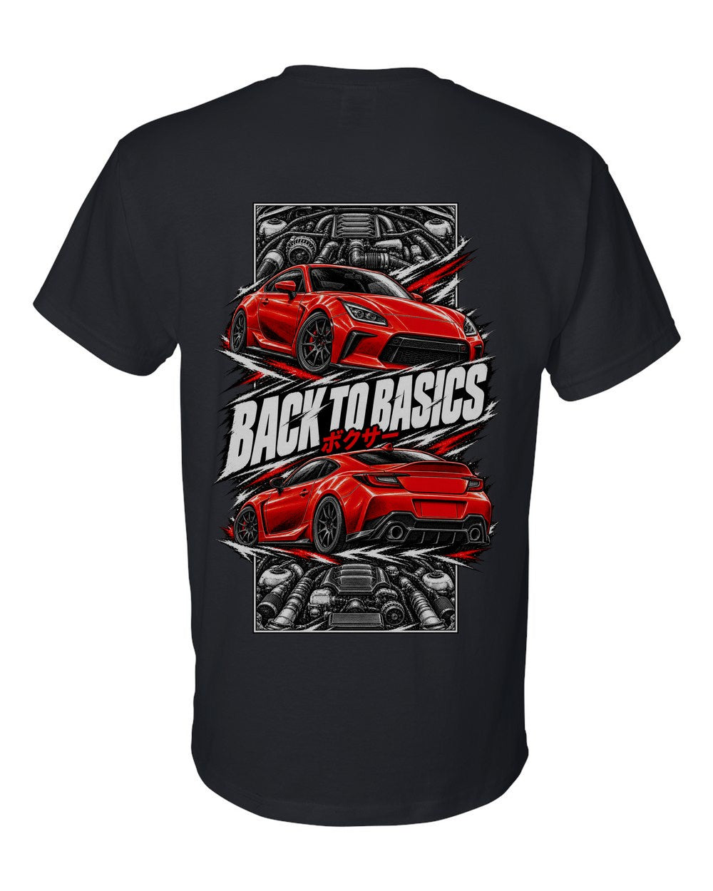 Toyota Gr86 torn poster black t-shirt back view with the design