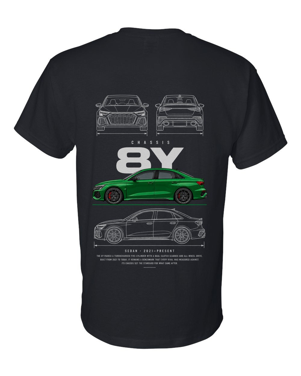 8Y full-back artwork black t-shirt back view with the design