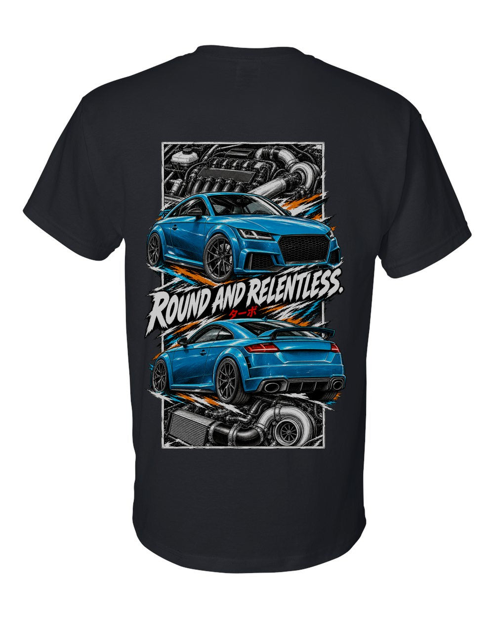 Audi Tt Rs torn poster black t-shirt back view with the design