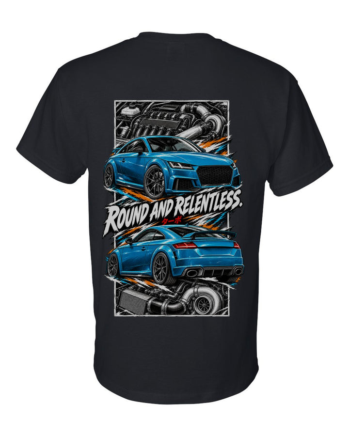 Audi Tt Rs torn poster black t-shirt back view with the design