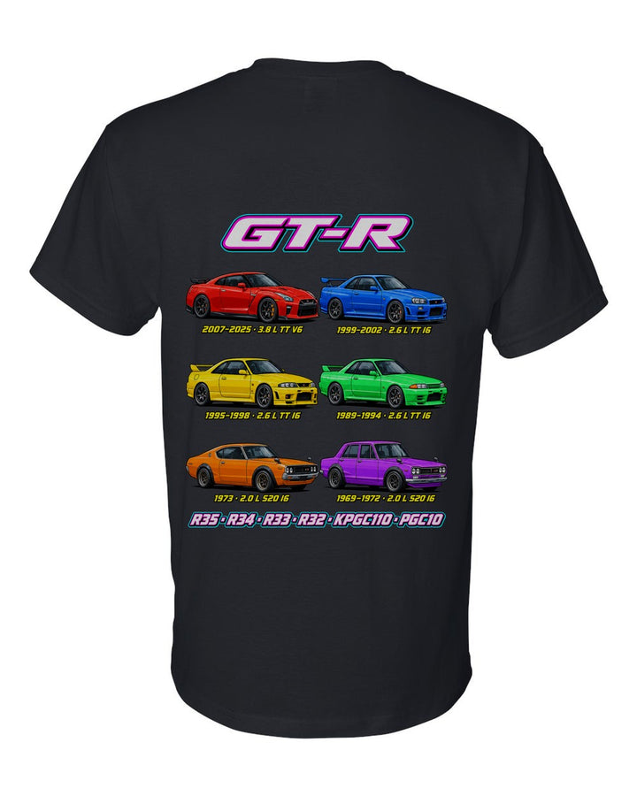 Nissan Skyline GT-R evolution poster black t-shirt back view with the design