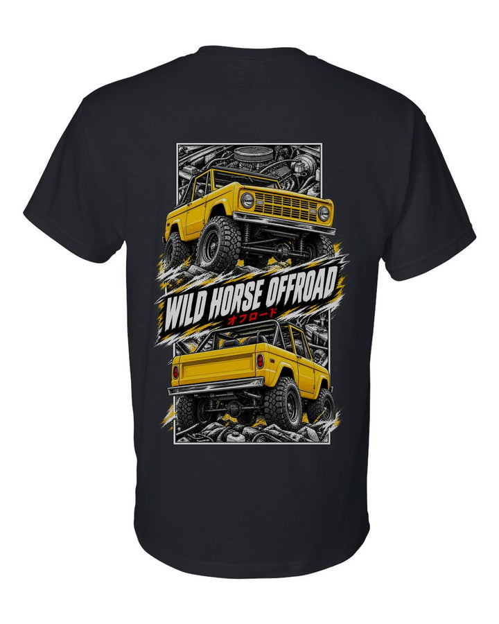 Ford Bronco torn poster black t-shirt back view with the design