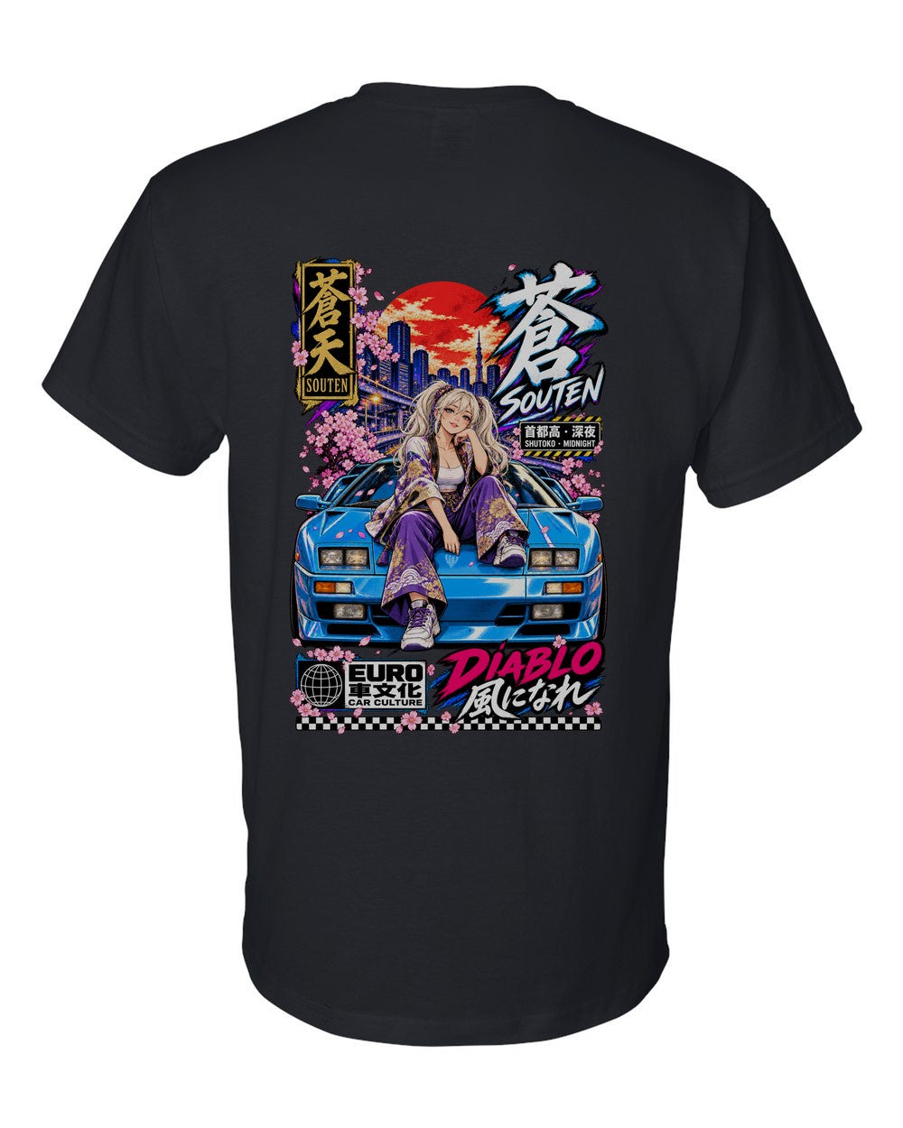 SOUTEN DIABLO full-back artwork black t-shirt back view with the design