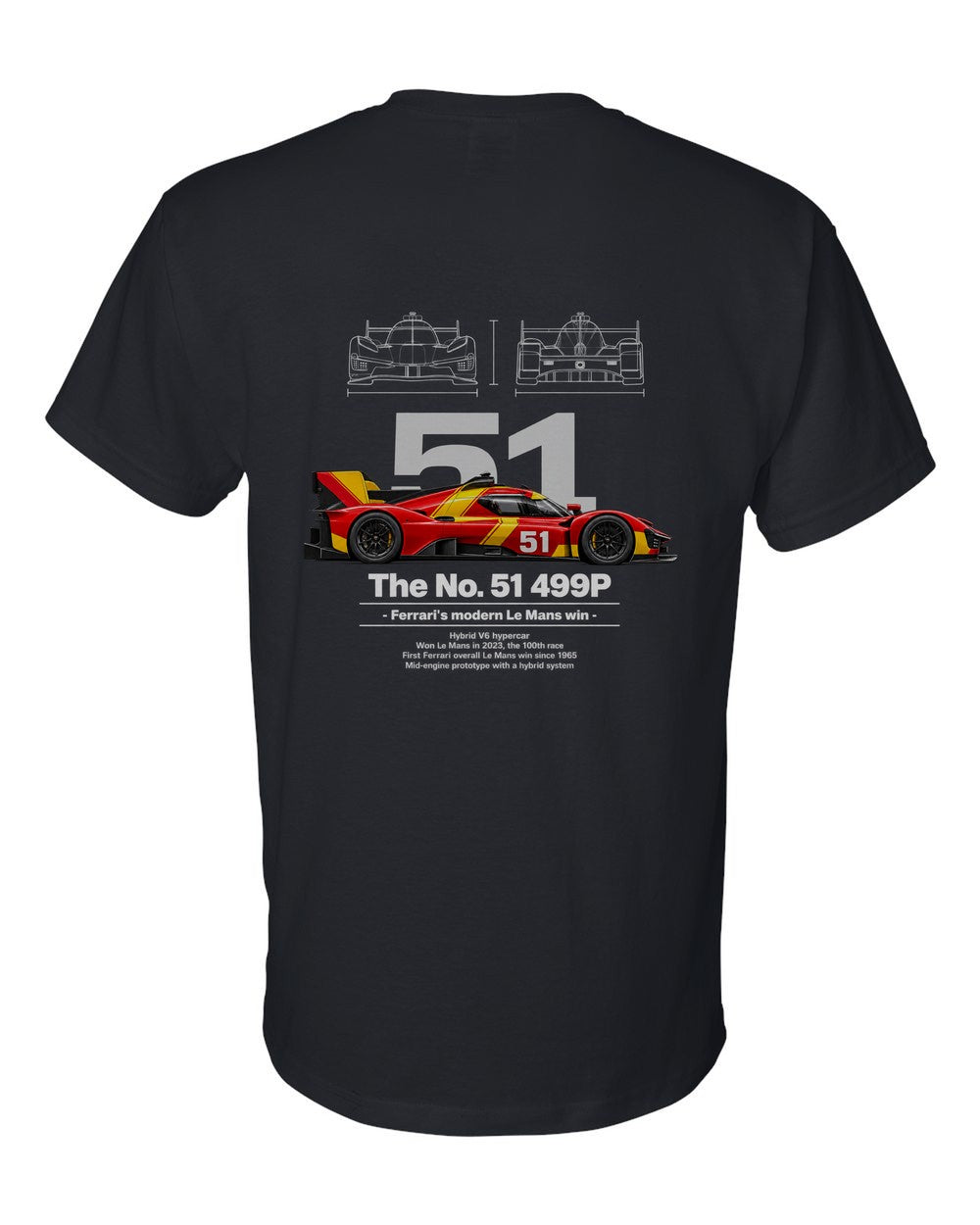 No. 51 499P black t-shirt back view with the design