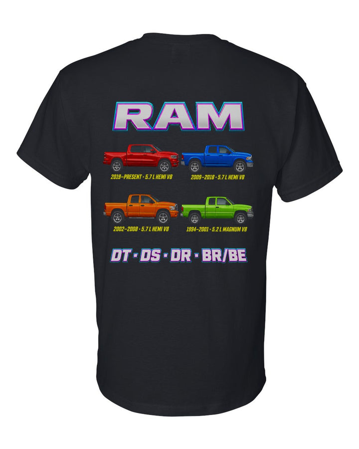 RAM 1500 evolution poster black t-shirt back view with the design