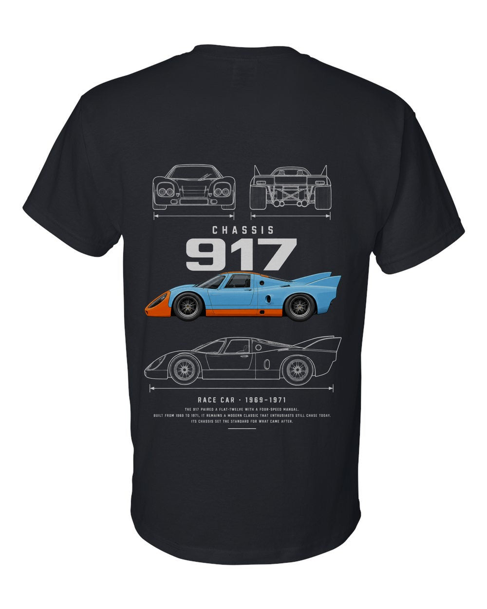 917 full-back artwork black t-shirt back view with the design