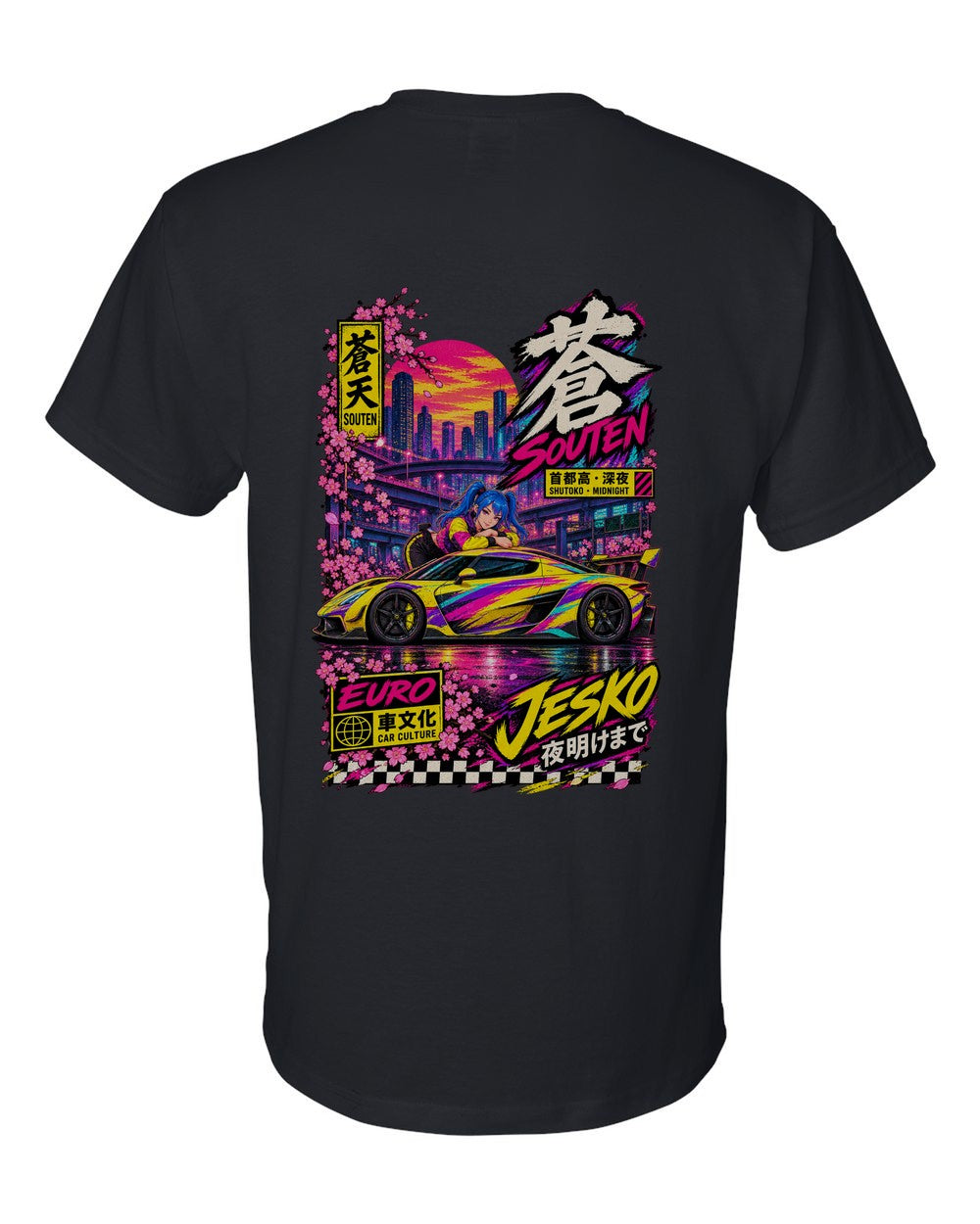 SOUTEN JESKO full-back artwork black t-shirt back view with the design