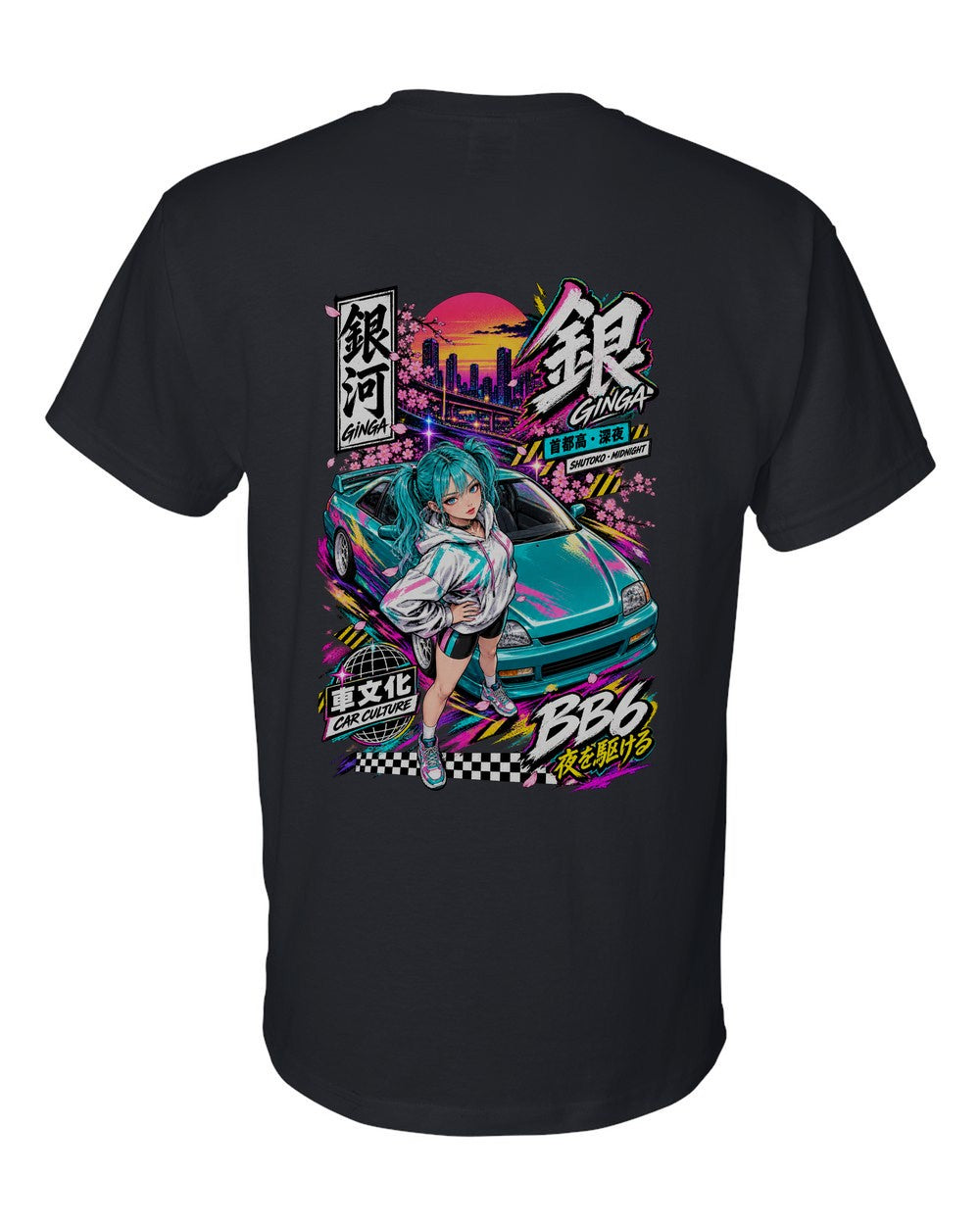 GINGA BB6 full-back artwork black t-shirt back view with the design