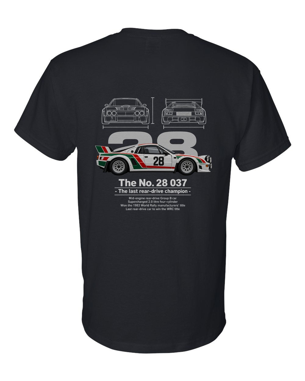 No. 28 037 black t-shirt back view with the design