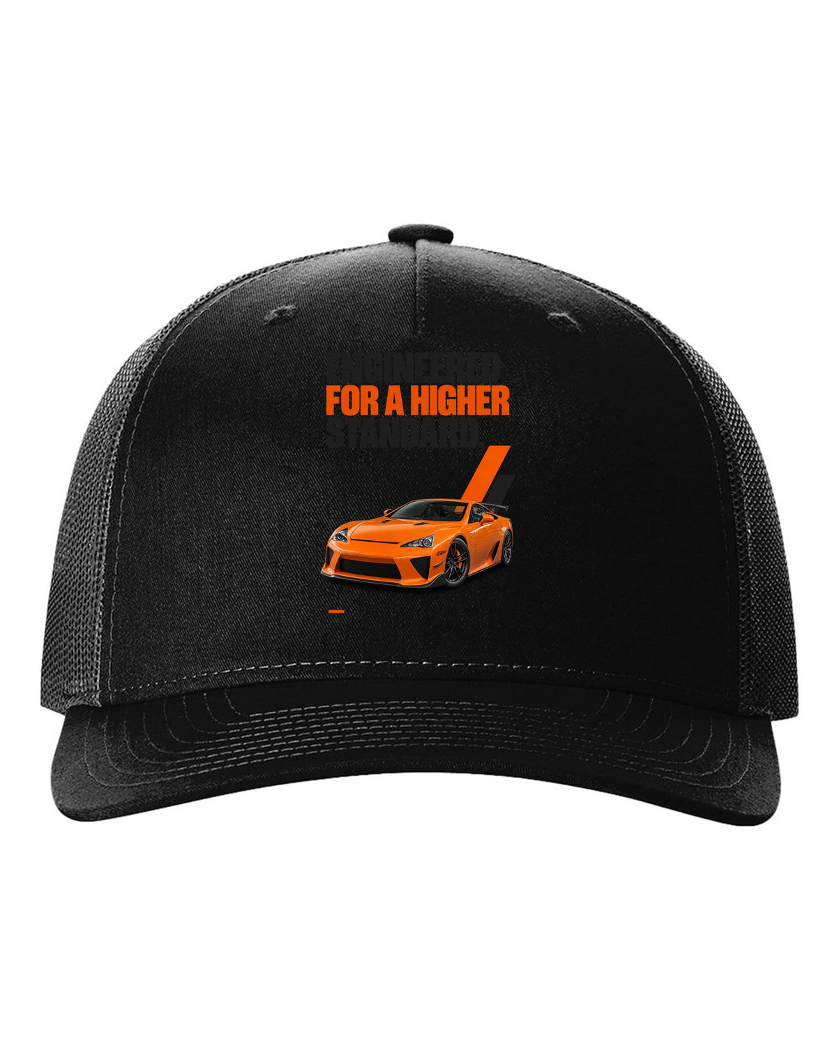 Magazine headline layout featuring the Lexus LFA and its digital tachometer black hat front view with the design