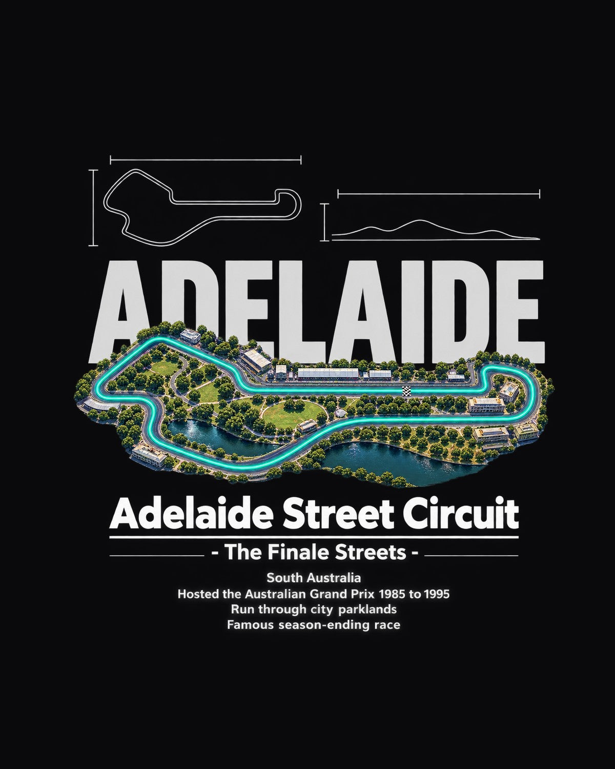 Adelaide Street Circuit Track Layout Blueprint Full-Back Graphic Tee design only