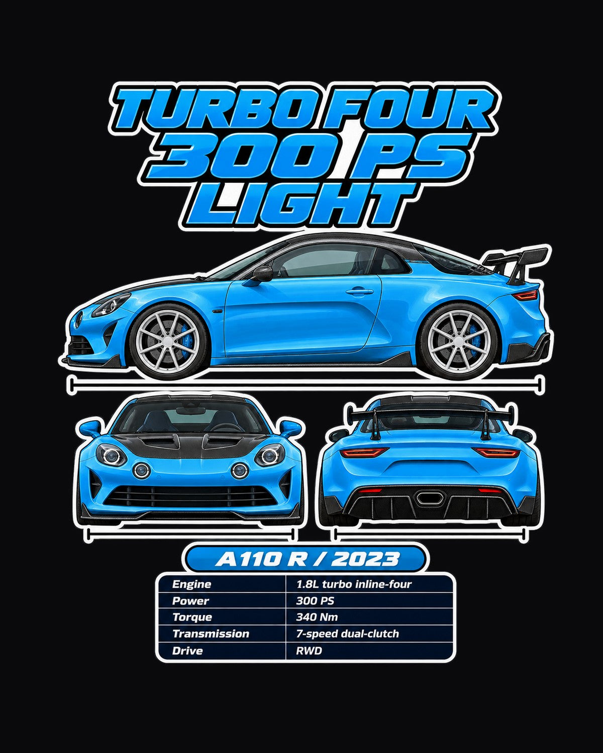 Alpine A110 R Spec Sheet Full-Back Graphic Tee design only