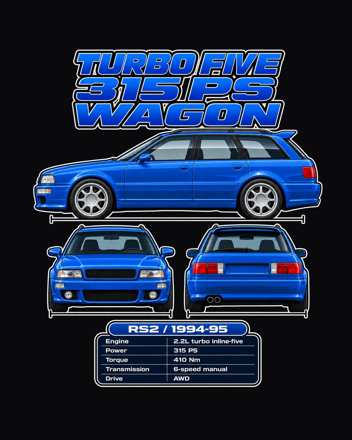 Audi Rs2 Avant Spec Sheet Full-Back Graphic Tee design only