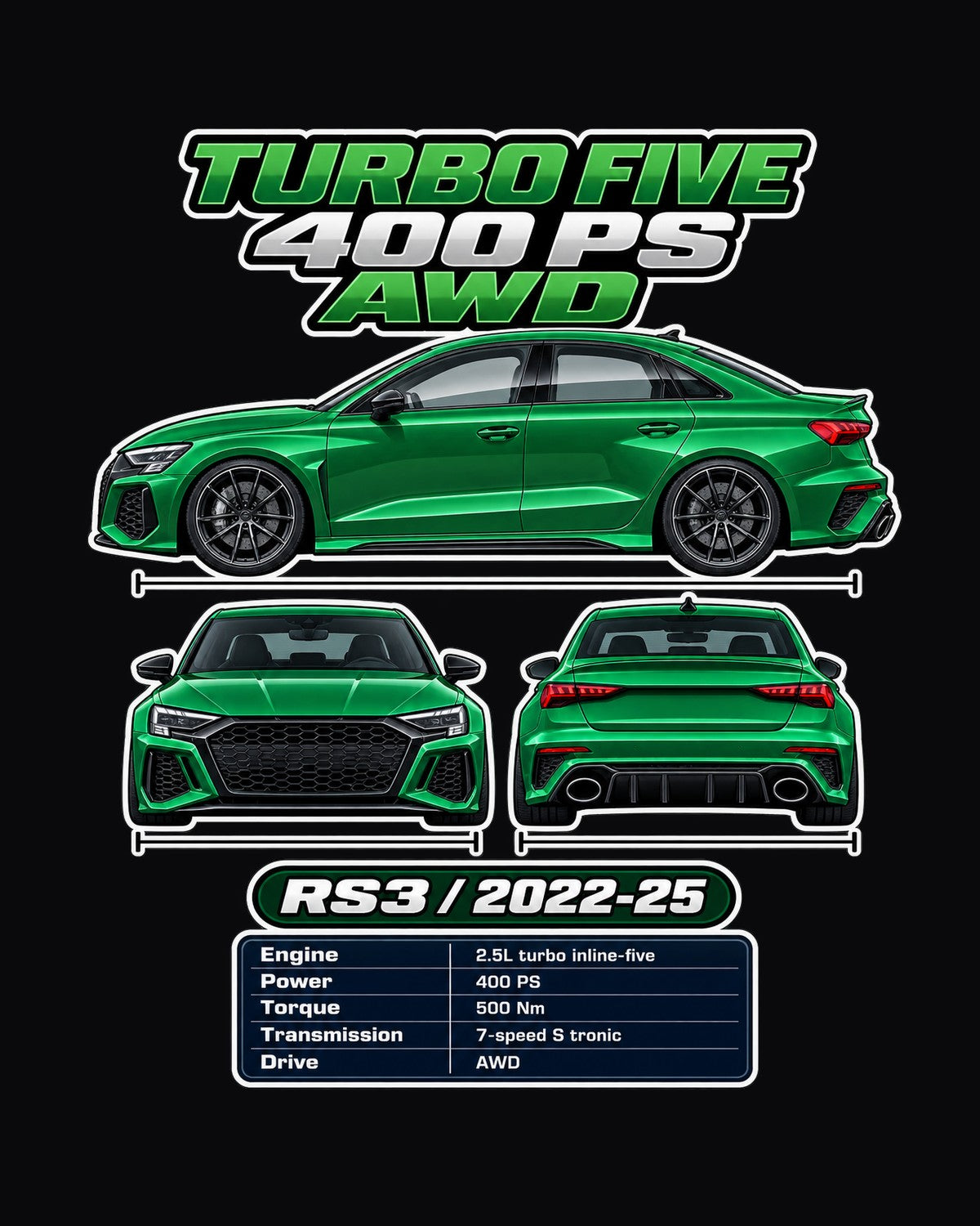 Audi Rs3 Sedan 8Y Spec Sheet Full-Back Graphic Tee design only