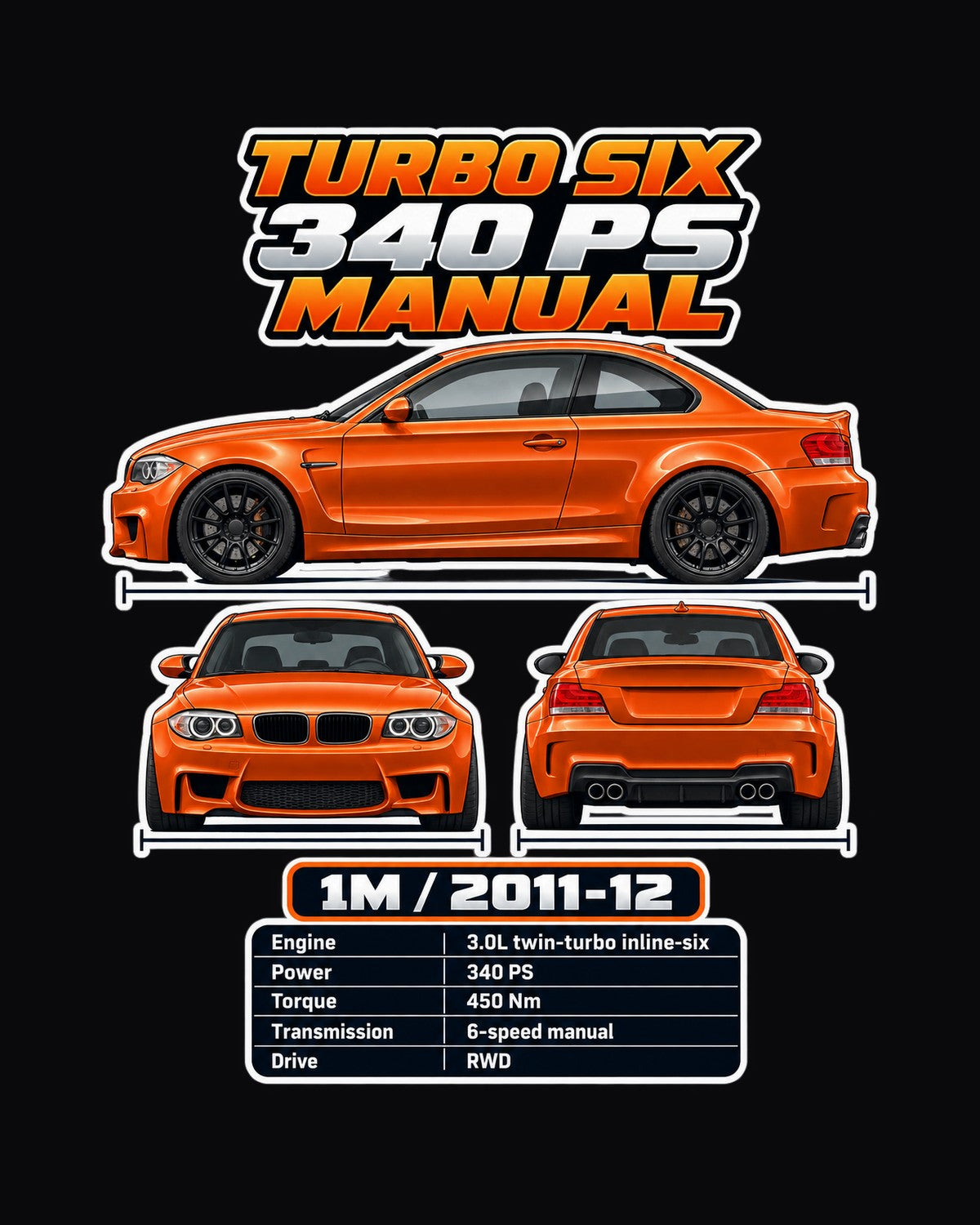 BMW 1 Series M Coupe Spec Sheet Full-Back Graphic Tee design only