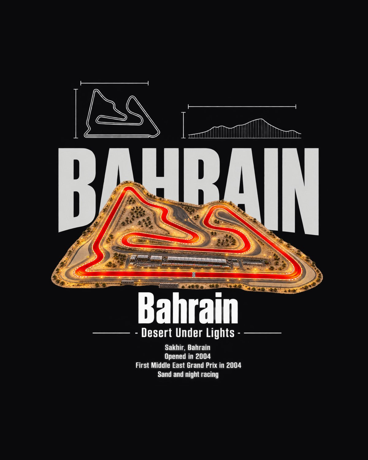 Bahrain Track Layout Blueprint Full-Back Graphic Tee design only