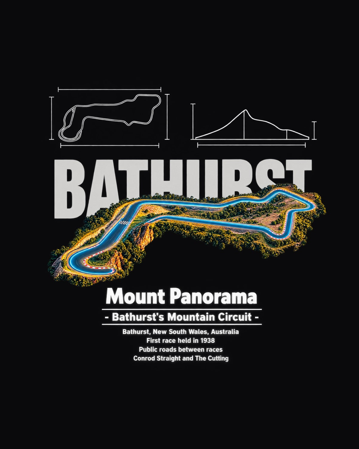 Mount Panorama Track Layout Blueprint Full-Back Graphic Tee design only