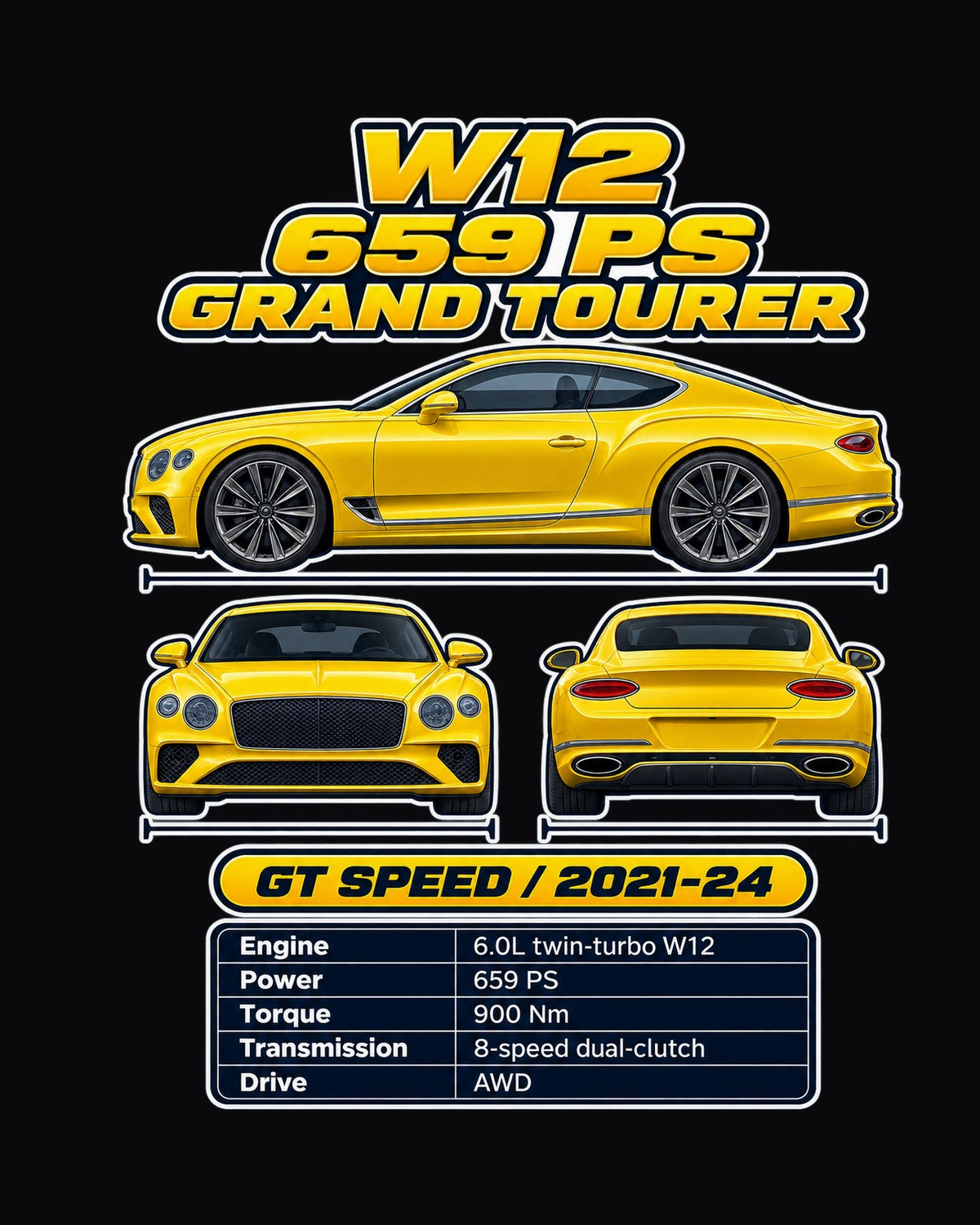 Bentley Continental Gt Speed Spec Sheet Full-Back Graphic Tee design only