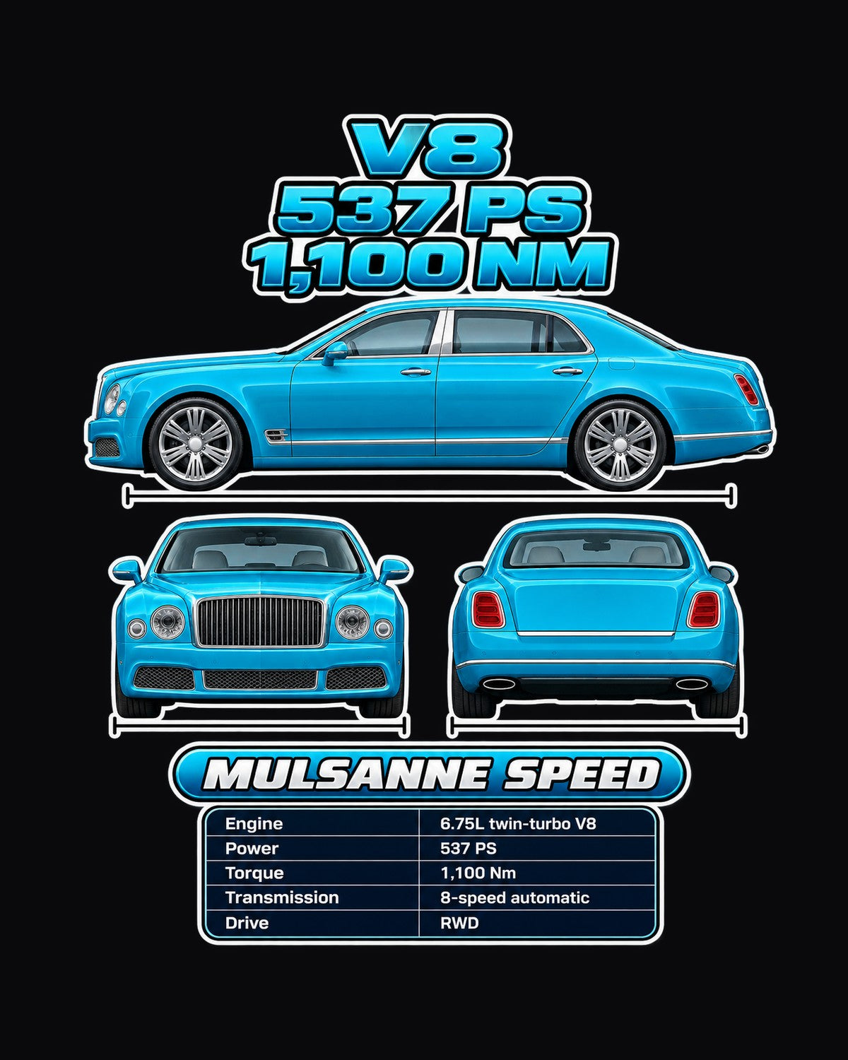 Bentley Mulsanne Speed Spec Sheet Full-Back Graphic Tee design only