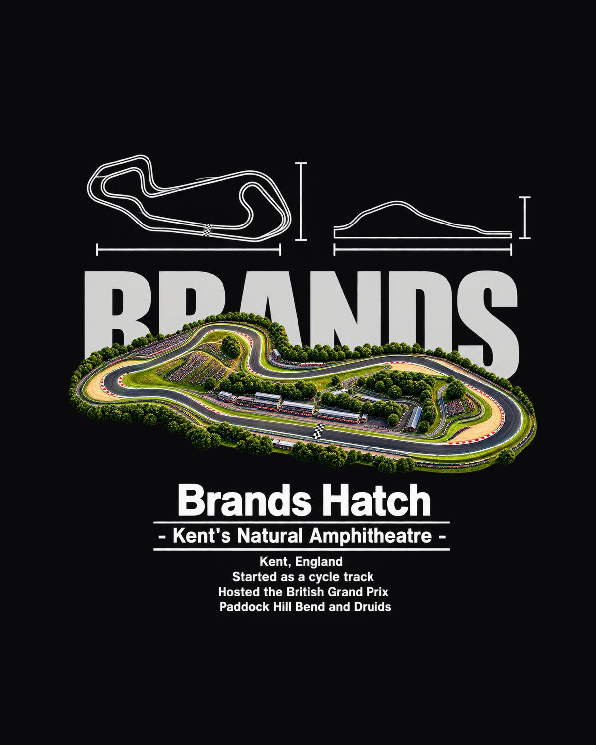 Brands Hatch Track Layout Blueprint Full-Back Graphic Tee design only