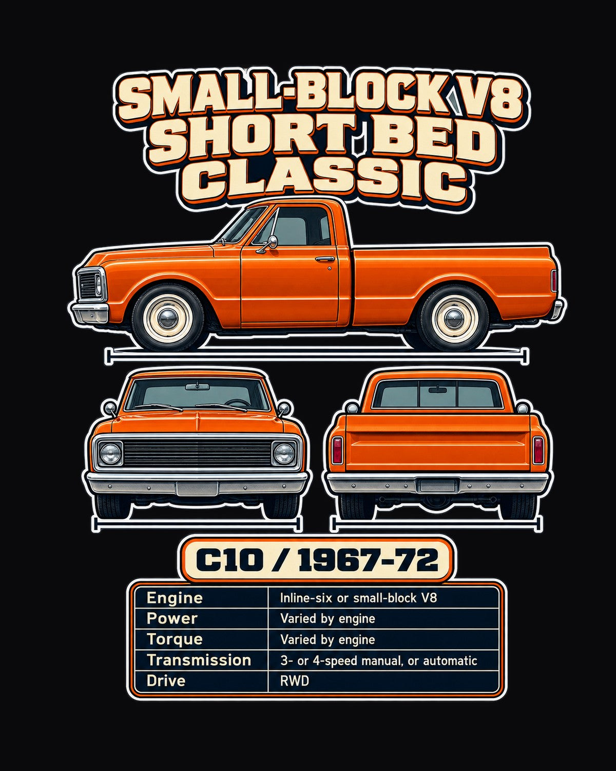 Chevrolet C10 Spec Sheet Full-Back Graphic Tee design only