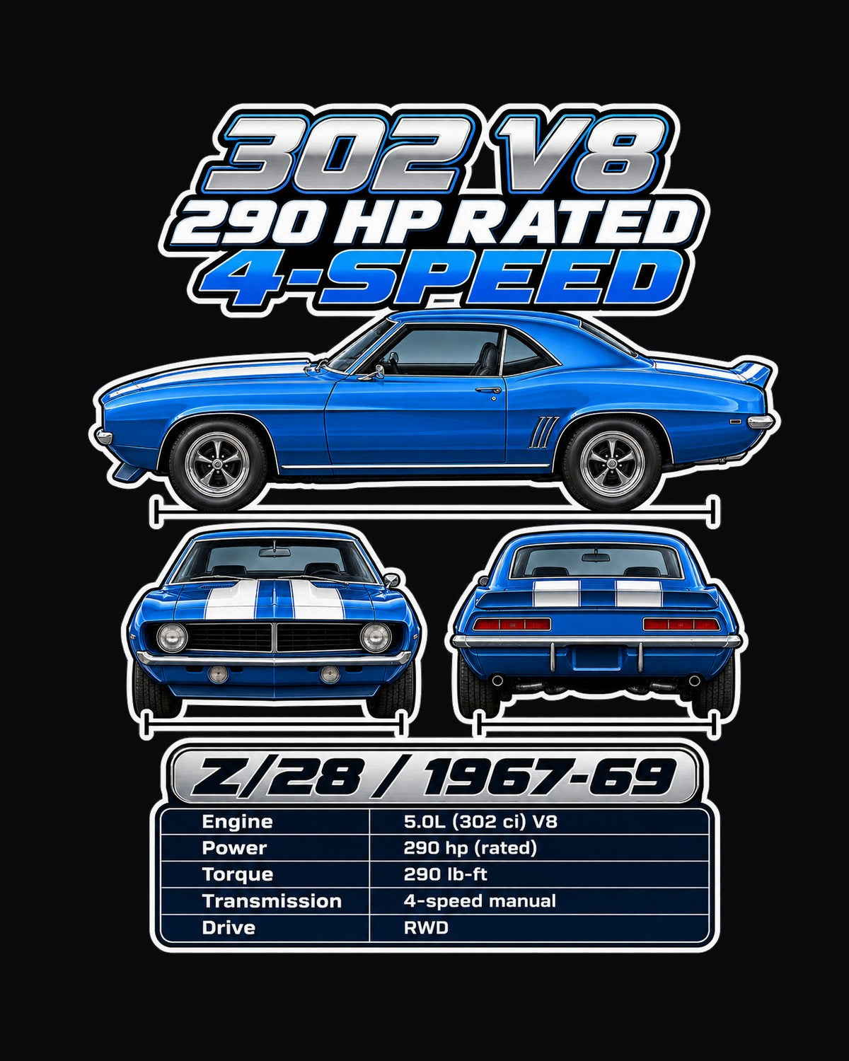 Chevrolet Camaro Z28 1967 Spec Sheet Full-Back Graphic Tee design only