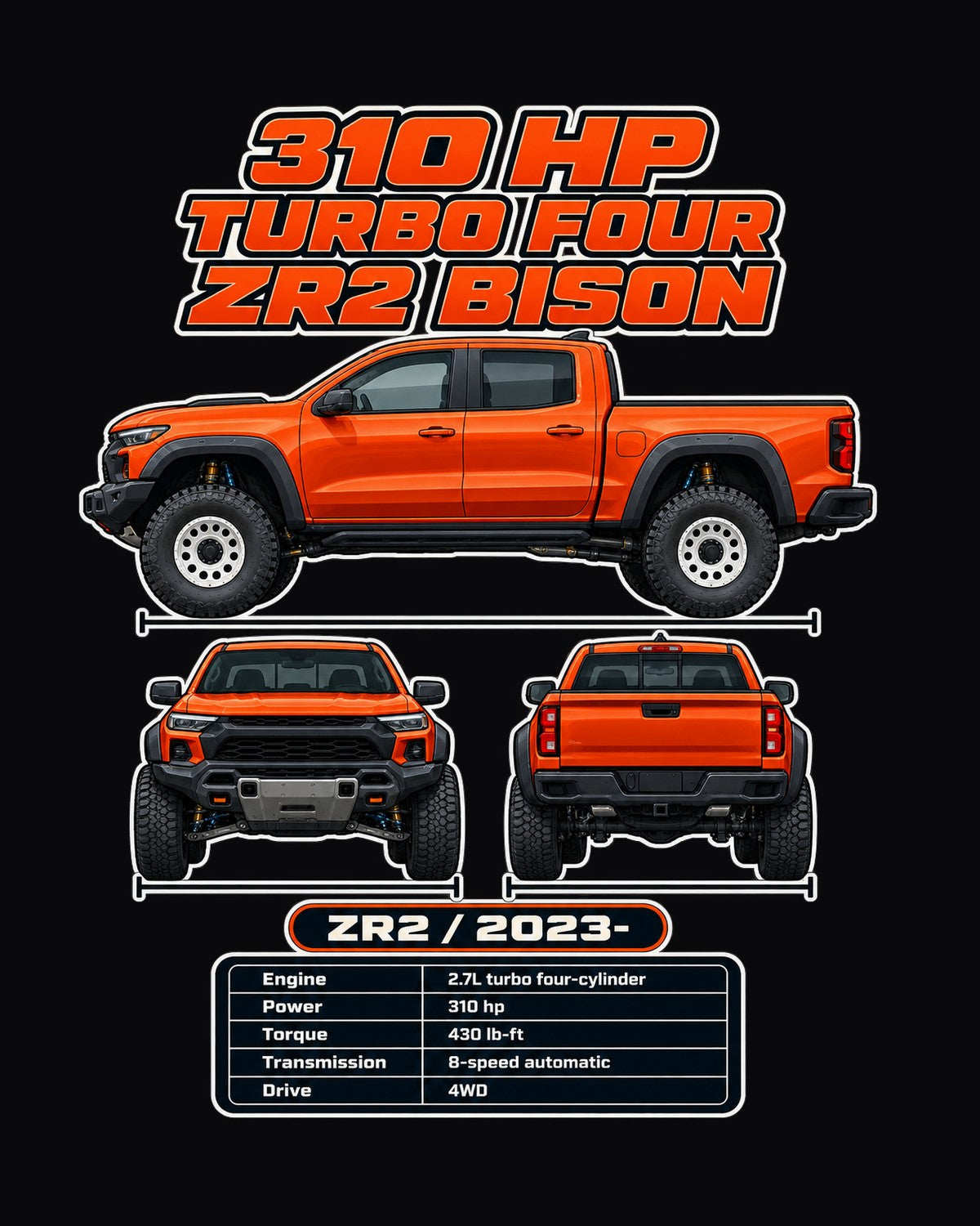 Chevrolet Colorado Zr2 Bison Spec Sheet Full-Back Graphic Tee design only