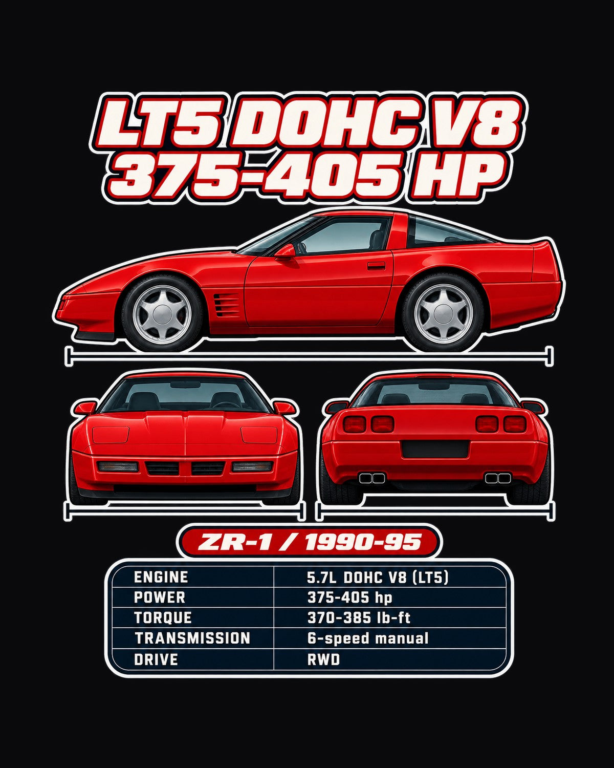 Chevrolet Corvette C4 Zr1 Spec Sheet Full-Back Graphic Tee design only
